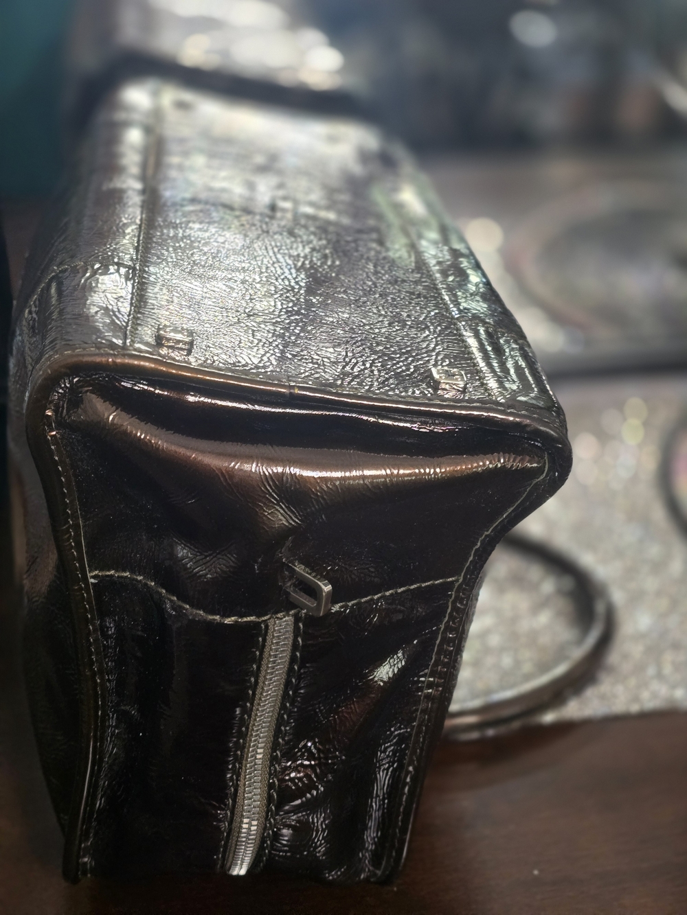 Loewe Patent Leather Top-Handle Satchel in Dark Brown - Picture 13 of 16